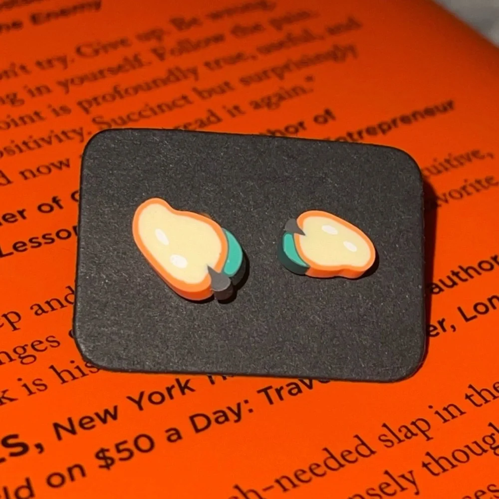 New Handmade Artisan Pear Slice Polymer Clay Hypoallergenic Stud Earrings